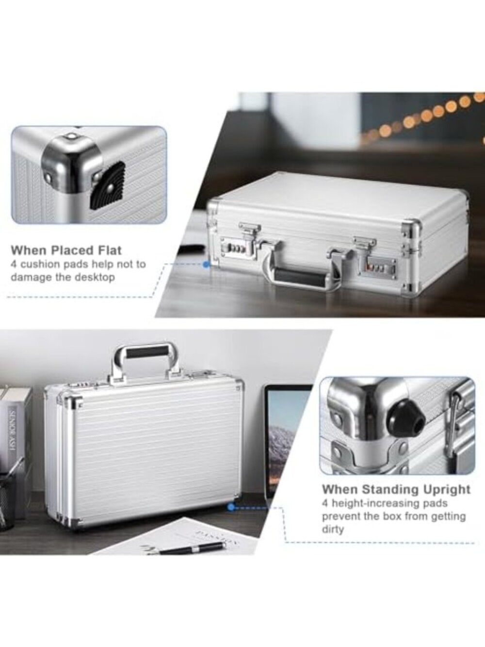 Secure File Organizer Storage Box with Lock & Handle, Stylish Silver Storage - Picture 7 of 7